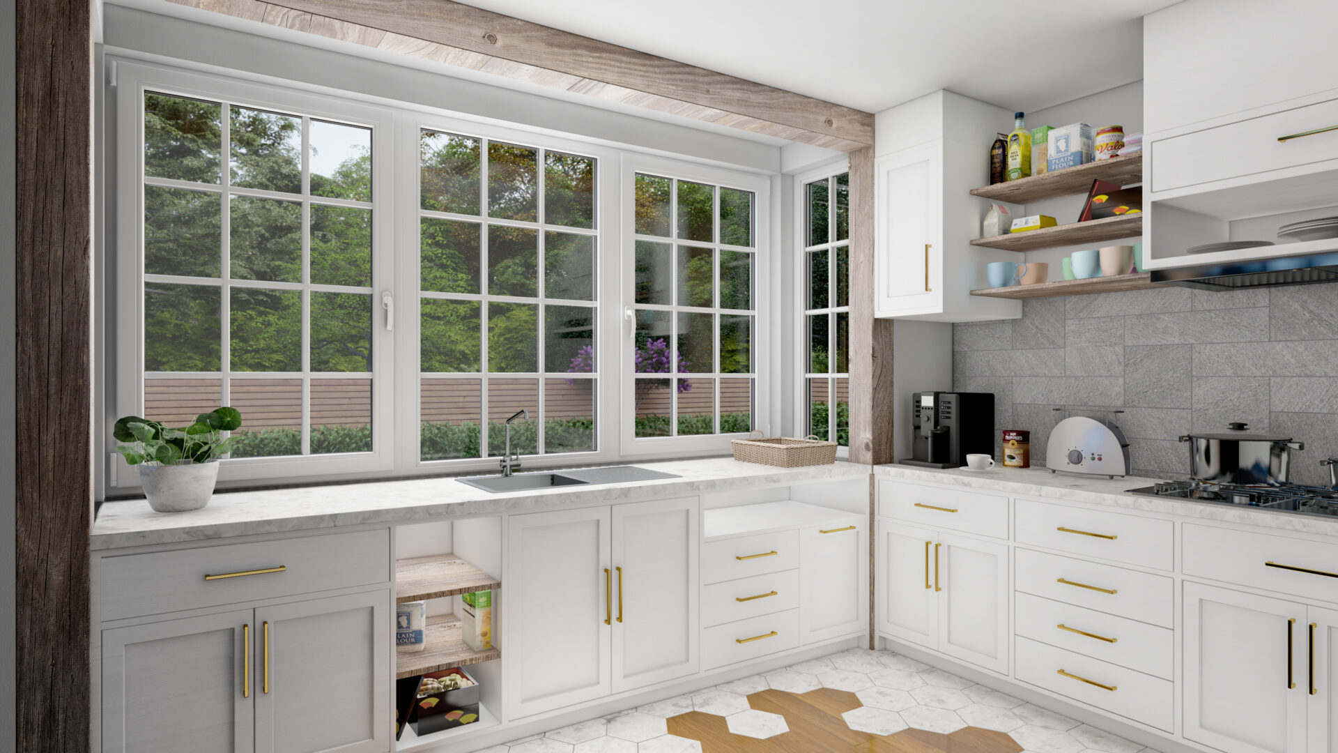 DRUTEX Fenster Softline 68 in weißer Küche